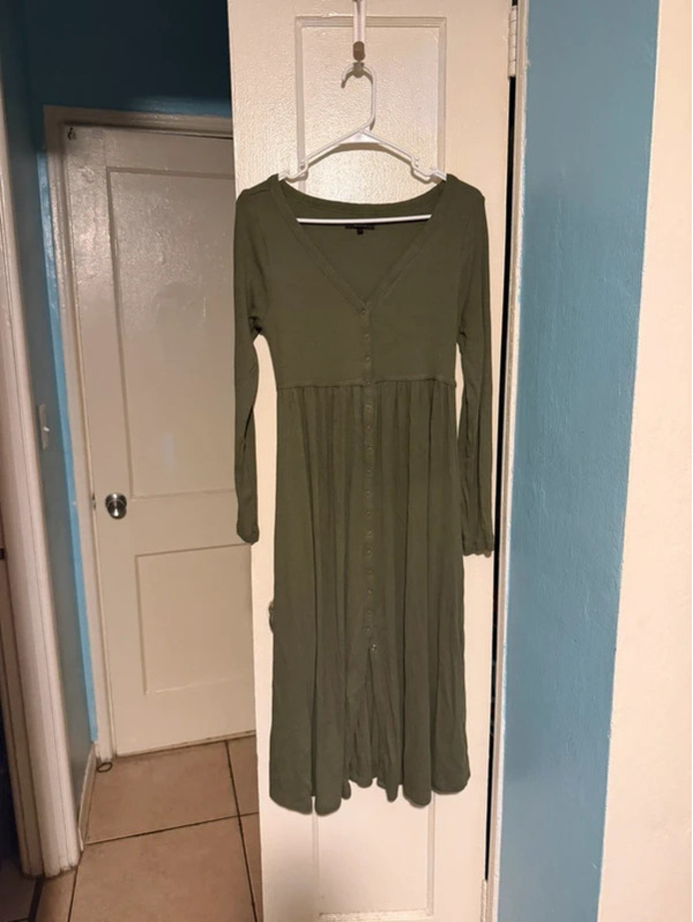 Quince NWOT Olive Green Bamboo Maternity Dress Size Small